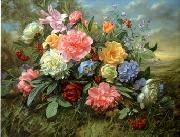 unknow artist, Floral, beautiful classical still life of flowers.082